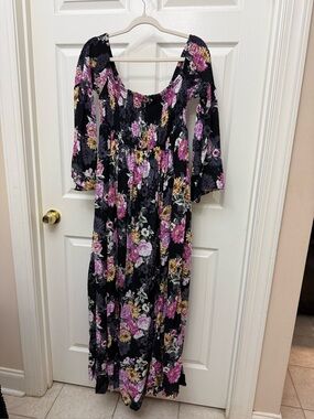 torrid Black Maxi Dress with Pink & Yellow Floral Print